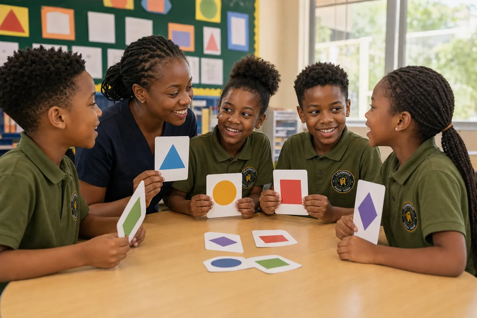 Des élèves du primaire participent à une activité d'anglais avec leur enseignante